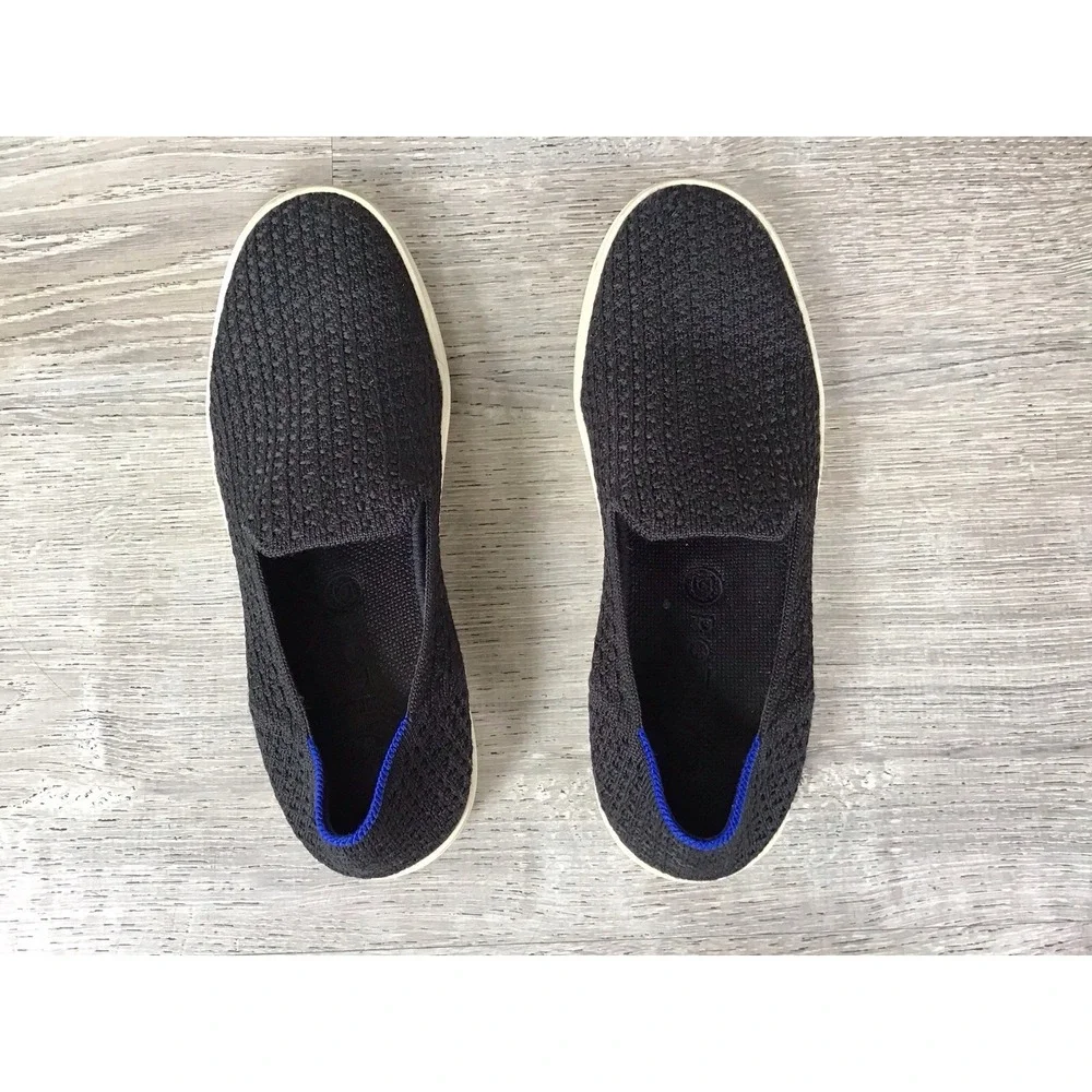 Rothy's Womens Size 7.5 Sneakers Black Knit Slip On Flat Casual Comfort Shoes